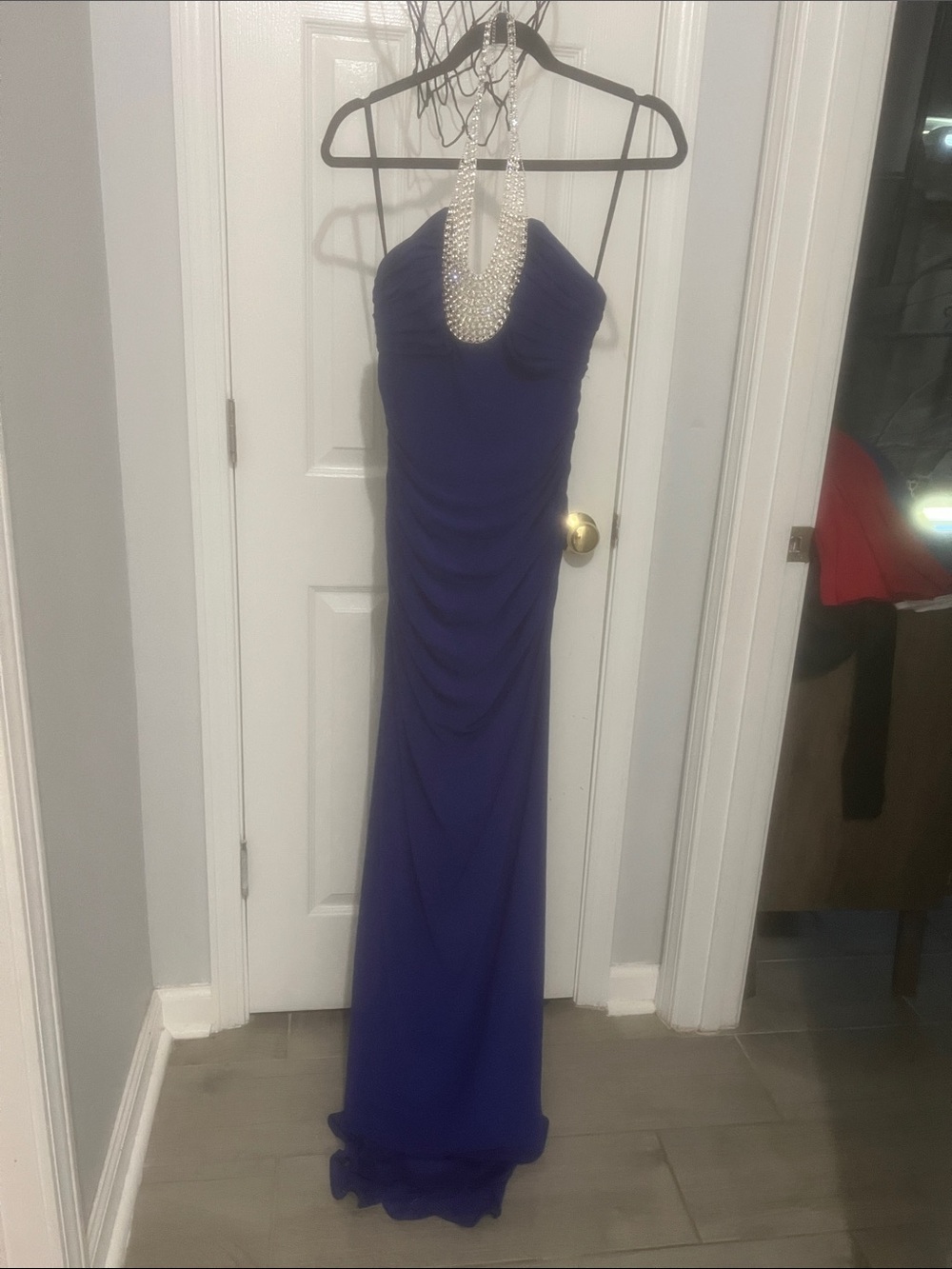 Elegant Royal Blue Halter Prom Dress with Beaded Neckline